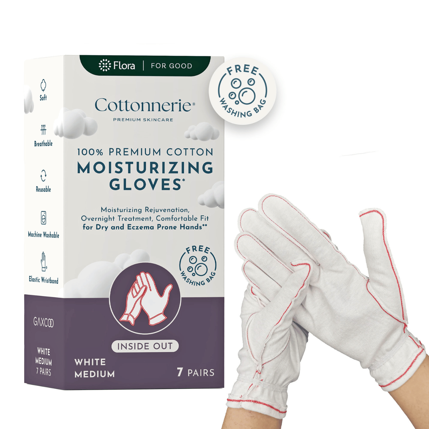 Cotton Moisturizing Gloves - Medium Inside Out
