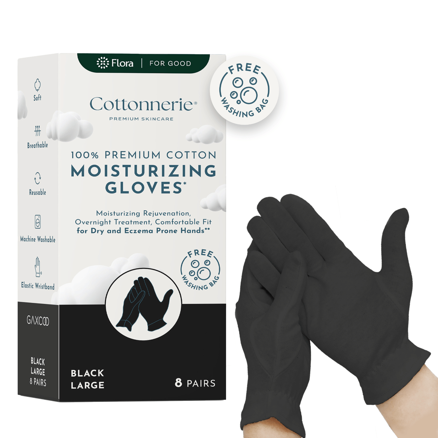 Cotton Moisturizing Gloves - Large Black