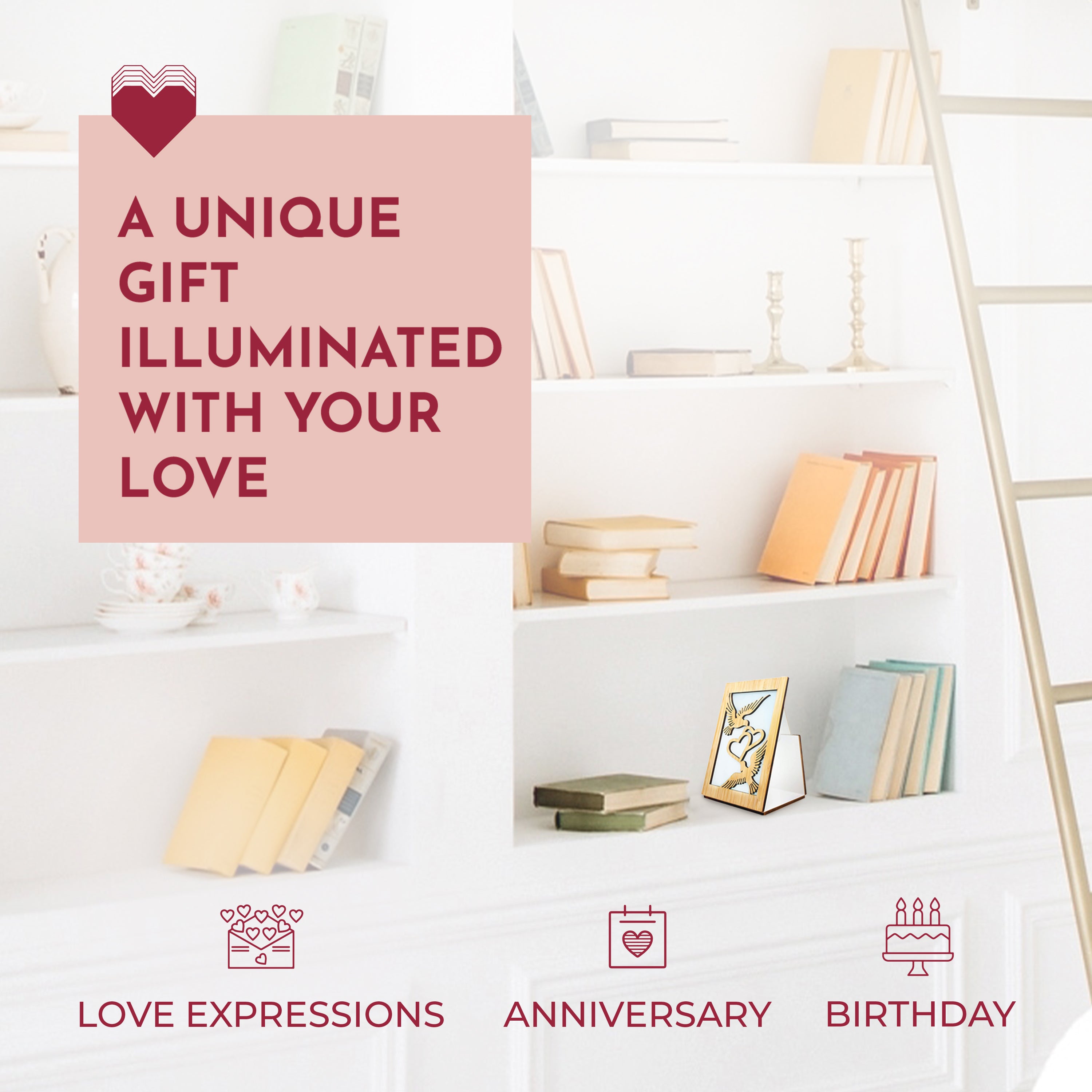 HeartSpace | Led Light Up Cards with 3D Pop Up| Handmade Sustainable Bamboo Love Card| Valentines Day Cards for Wife, Husband, Girlfriend, Her, Him| Unique & Memorable Wooden Keepsake | Love Doves