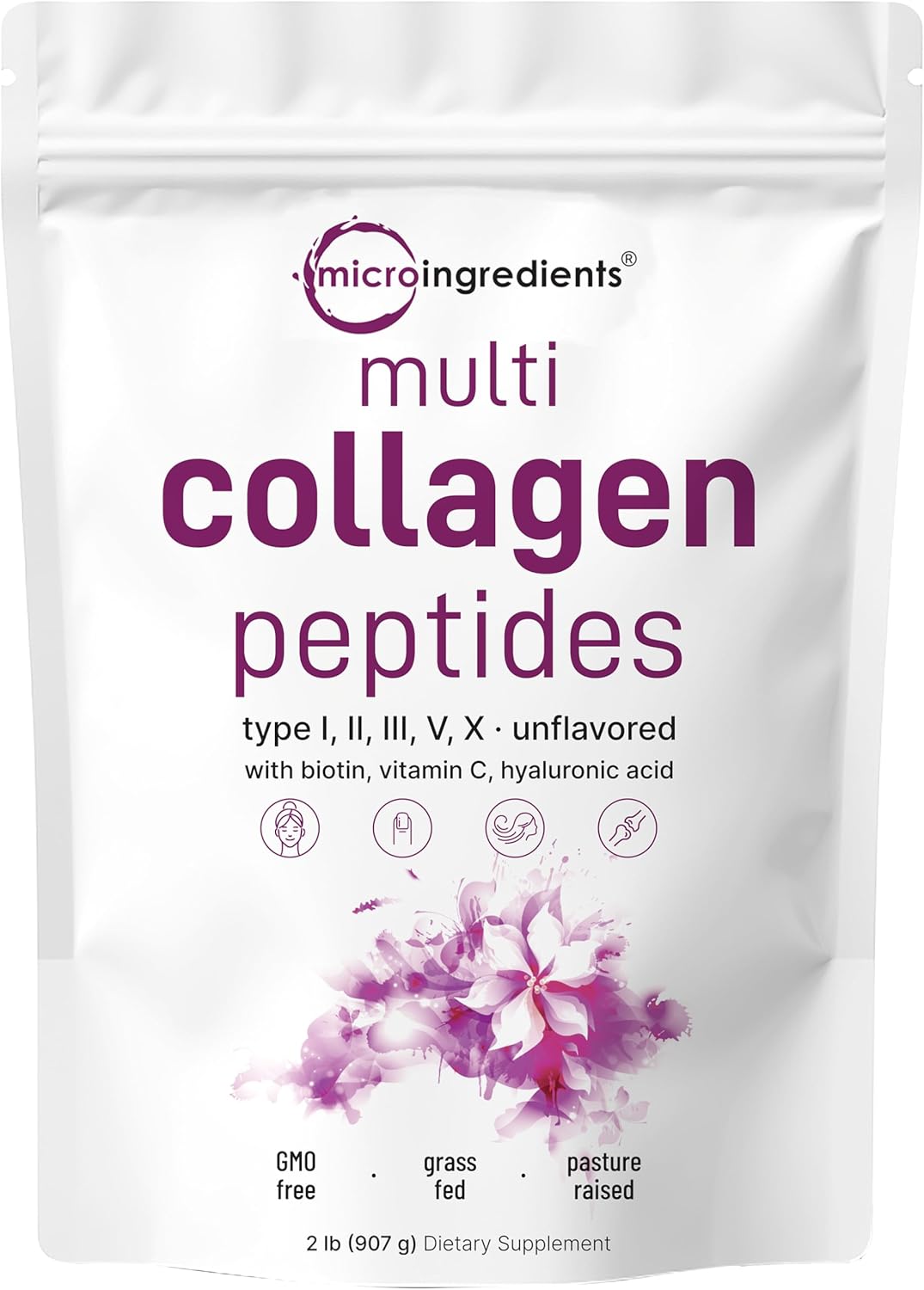 Multi Collagen Protein Powder | Biotin, Hyaluronic Acid, Vitamin C, 2 Pounds