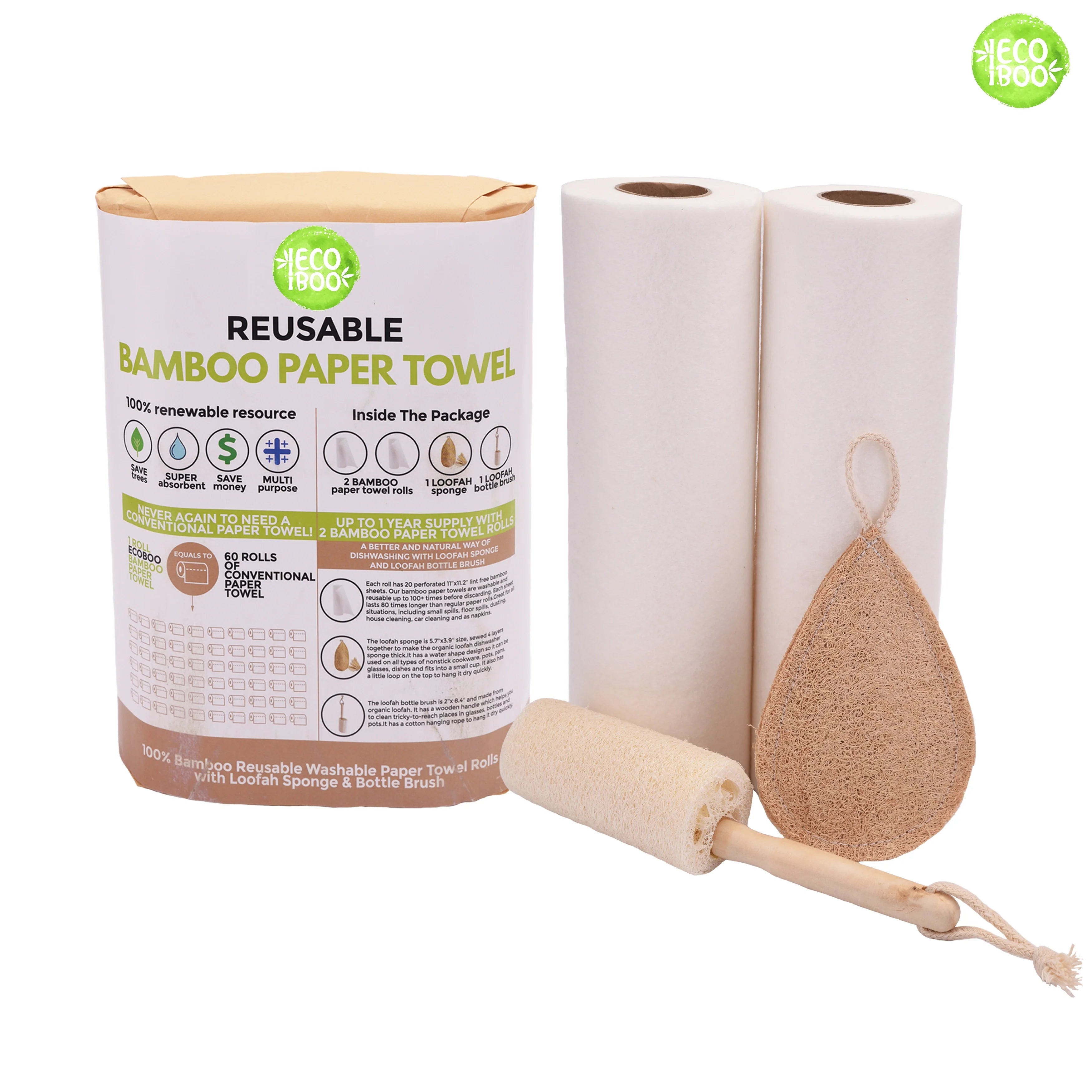 Premium Eco-Friendly Cleaning Set: Reusable Bamboo Paper Towels & Natural Cleaning Tools