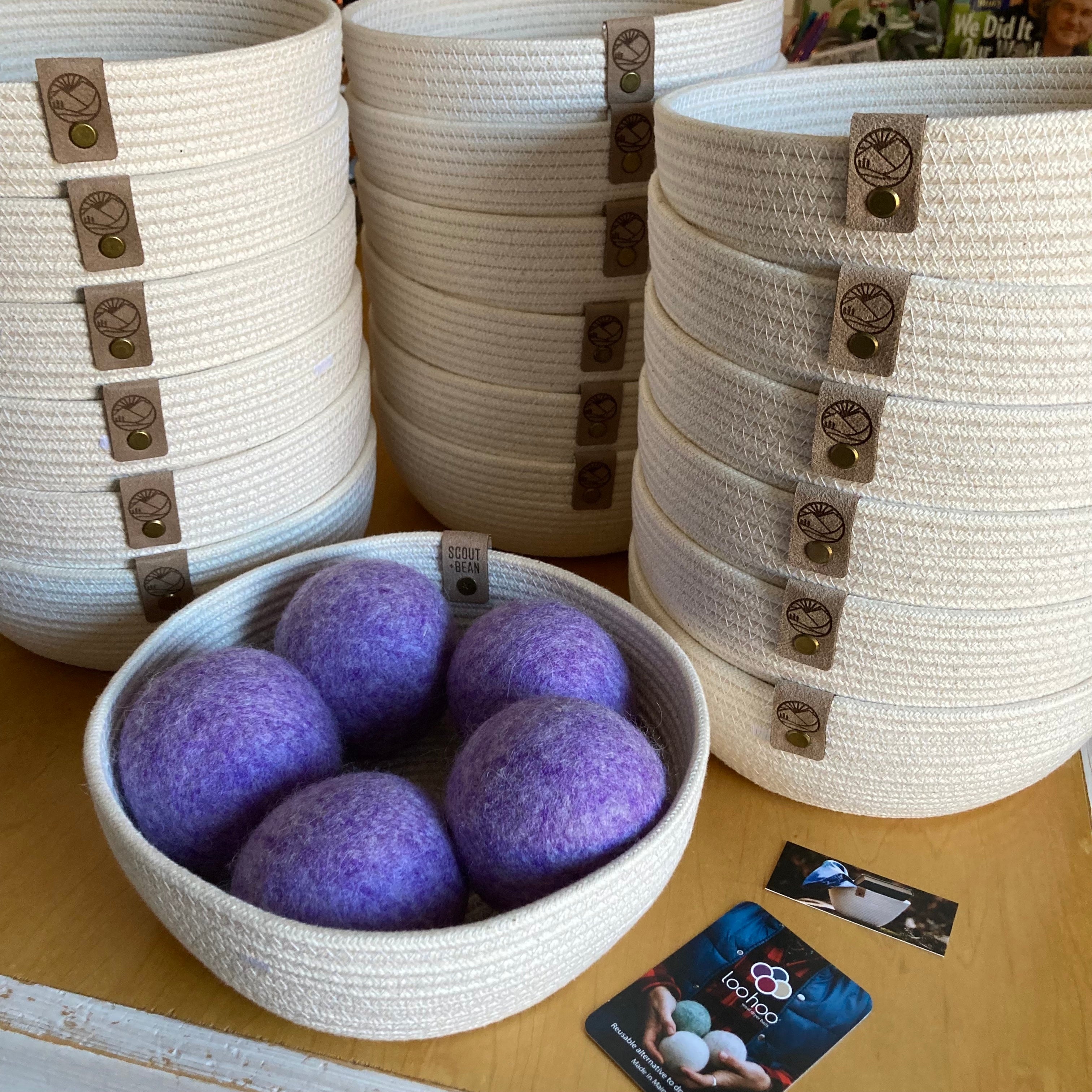 5 Wool Dryer Balls & All-Natural Rope Bowl