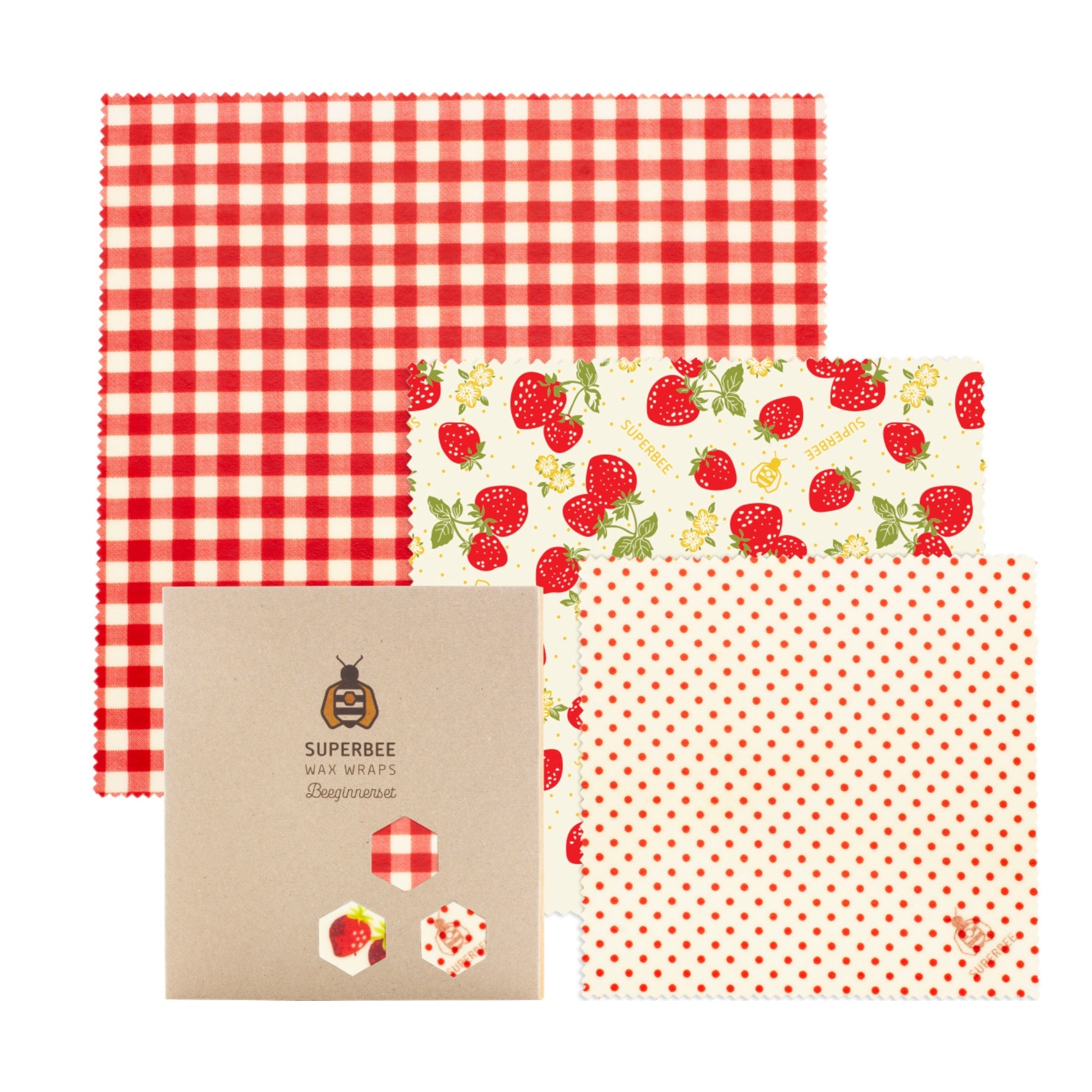 Beeswax Wraps “Beeginner” Set of 3 Sizes - Strawberry & Cream