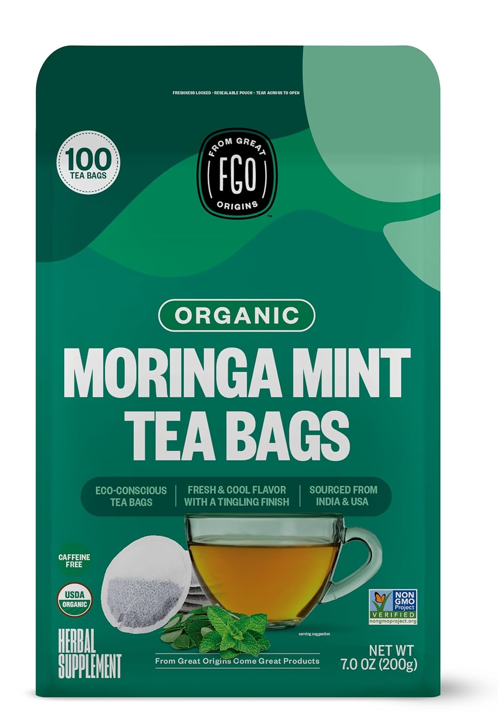 Tea Bags | Organic Moringa Mint, 100 Count