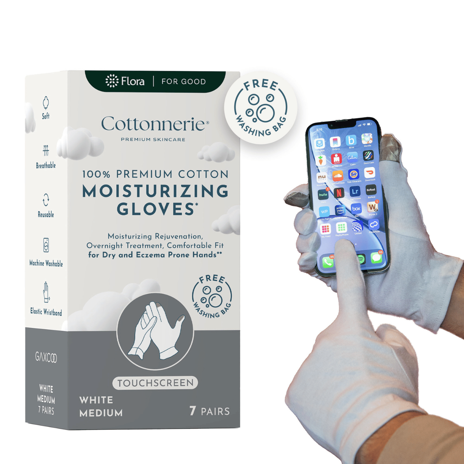 Cotton Moisturizing Gloves - Medium Touchscreen