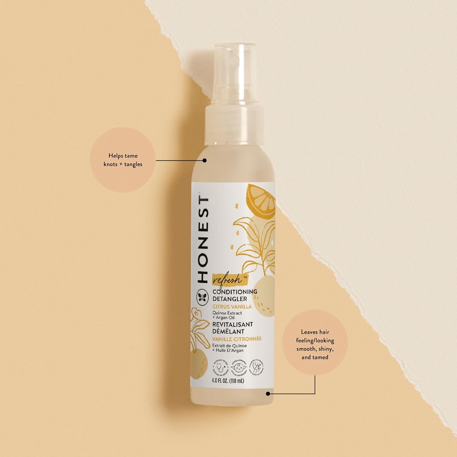 Conditioning Hair Detangler | Leave-In Conditioner + Fortifying Spray | Tear-Free, Cruelty-Free, Hypoallergenic | Citrus Vanilla Refresh, 4 Fl Oz