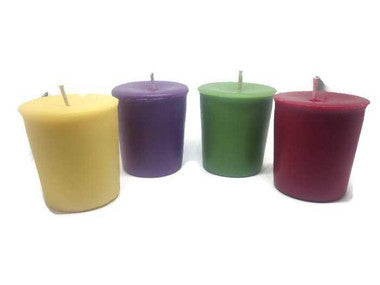 Votive Candles | Assorted Colors - Yellow, Red, Green, Purple - 24 Pack