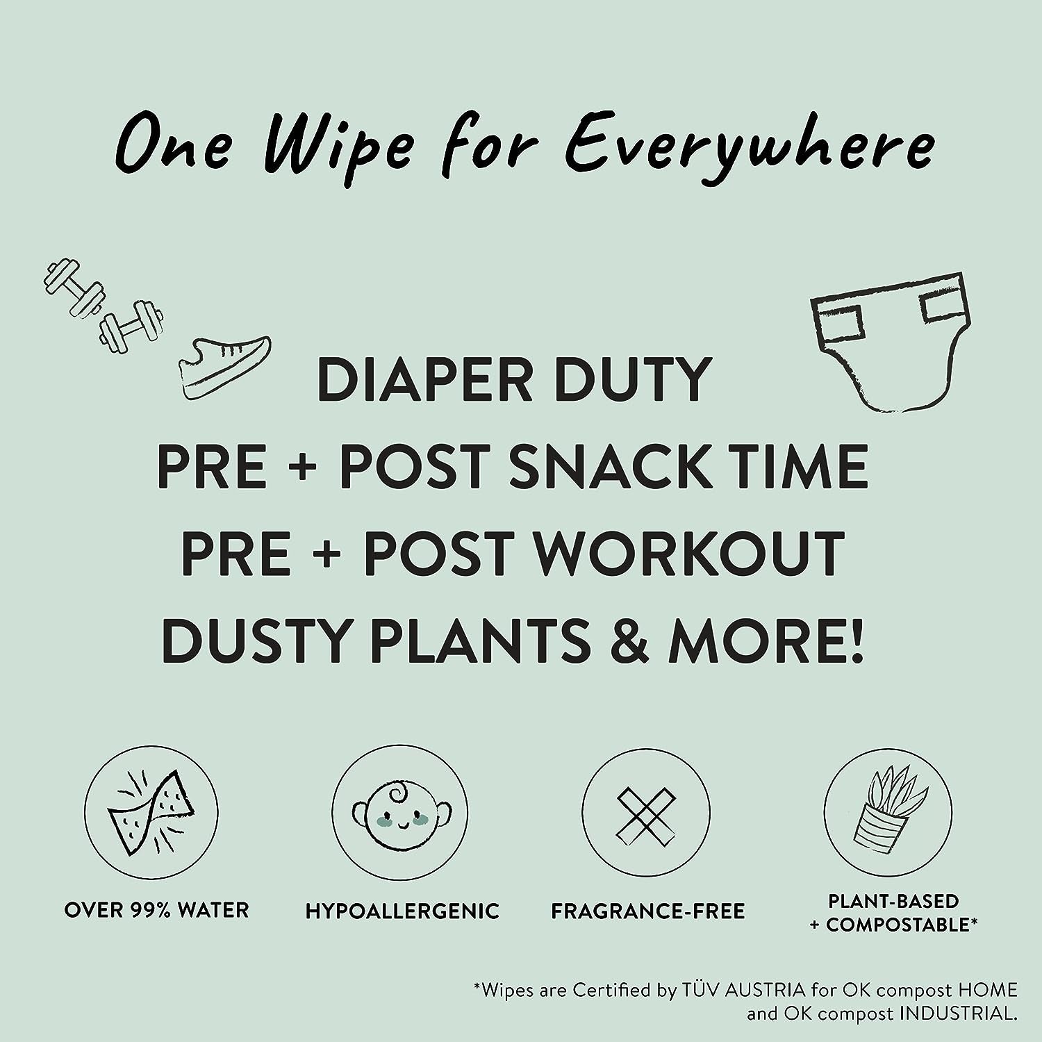 Clean Conscious Unscented Wipes , over 99% Water, Compostable, Plant-Based, Baby Wipes , Hypoallergenic for Sensitive Skin, EWG Verified , Pattern Play, 10 Count