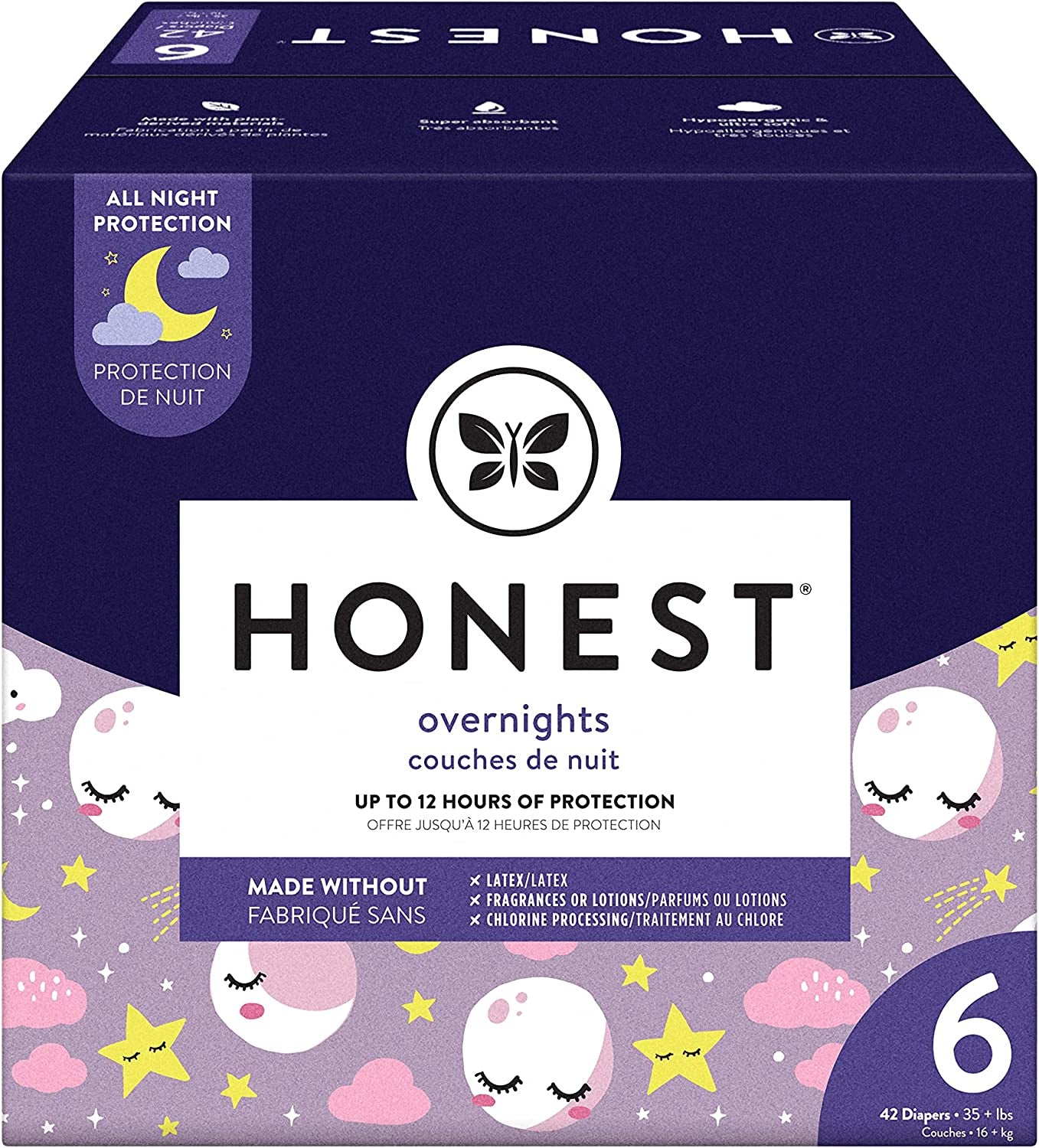 Clean Conscious Overnight Diapers | Plant-Based, Sustainable | Starry Night | Club Box, Size 6 (35+ Lbs), 42 Count