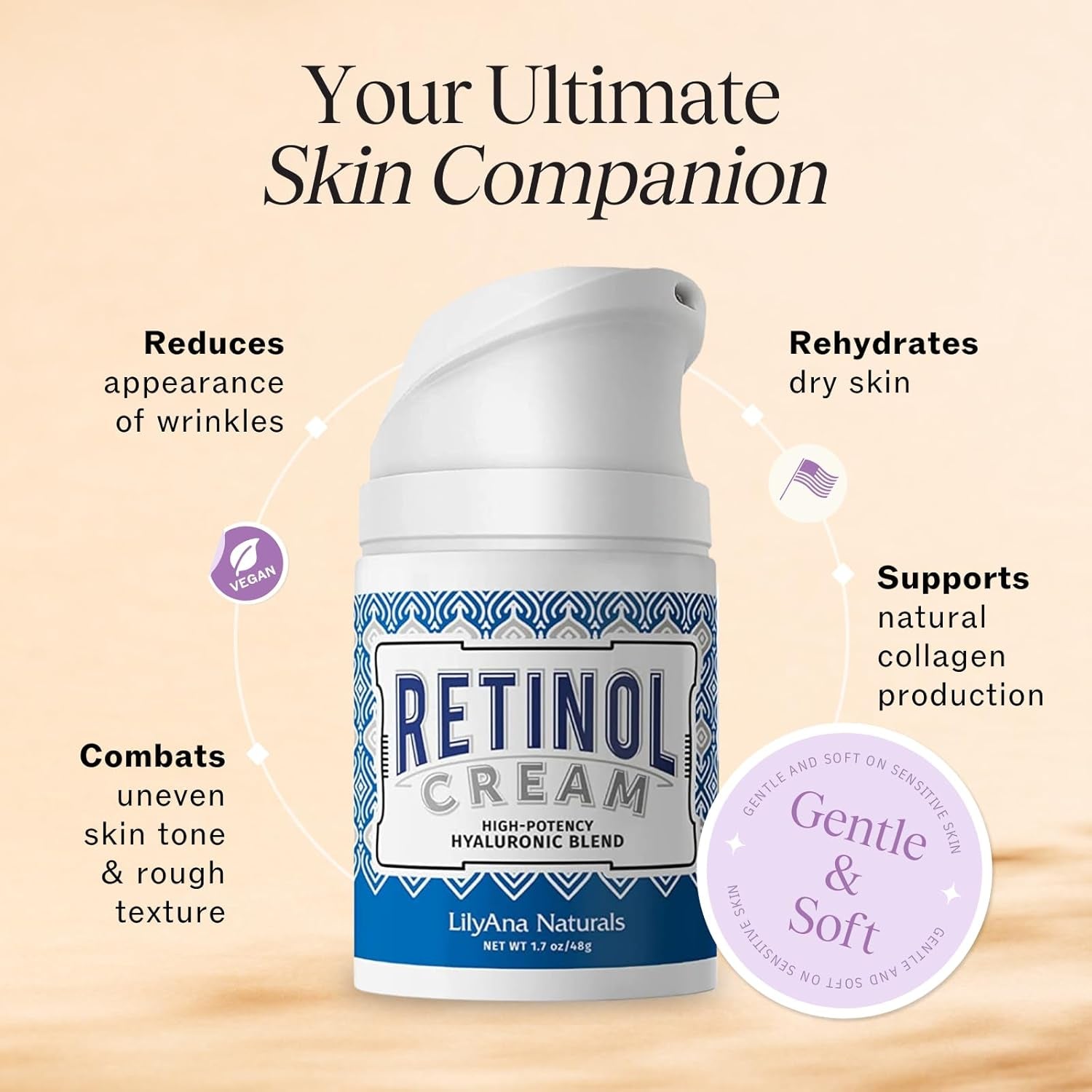 Retinol Cream - Made in USA, anti Aging Moisturizer for Face and Neck,Wrinkle, Retinol Complex - 1.7Oz