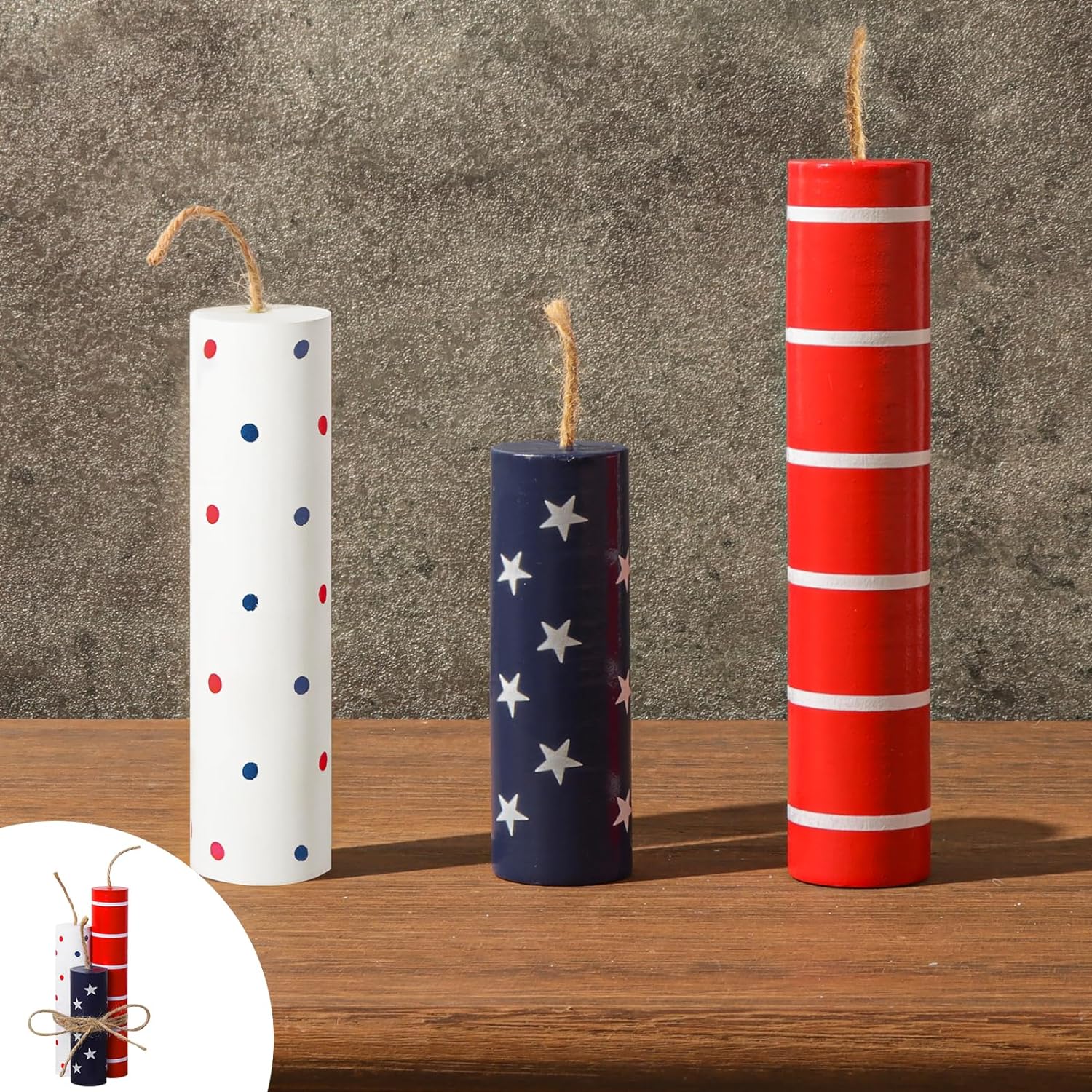 Decorative Accessory | 4th of July Theme, Wooden Firework Signs, 3 Pieces