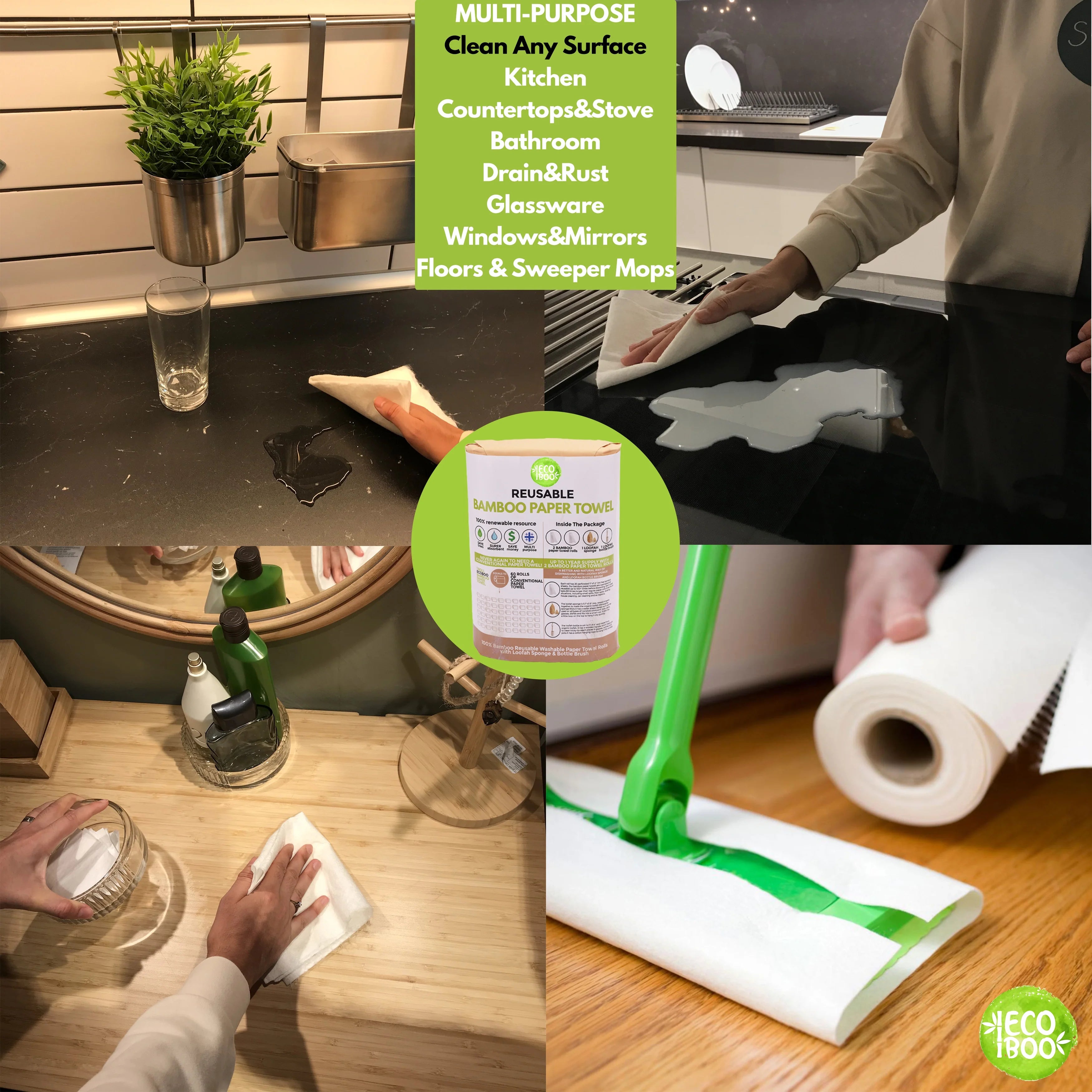 Premium Eco-Friendly Cleaning Set: Reusable Bamboo Paper Towels & Natural Cleaning Tools