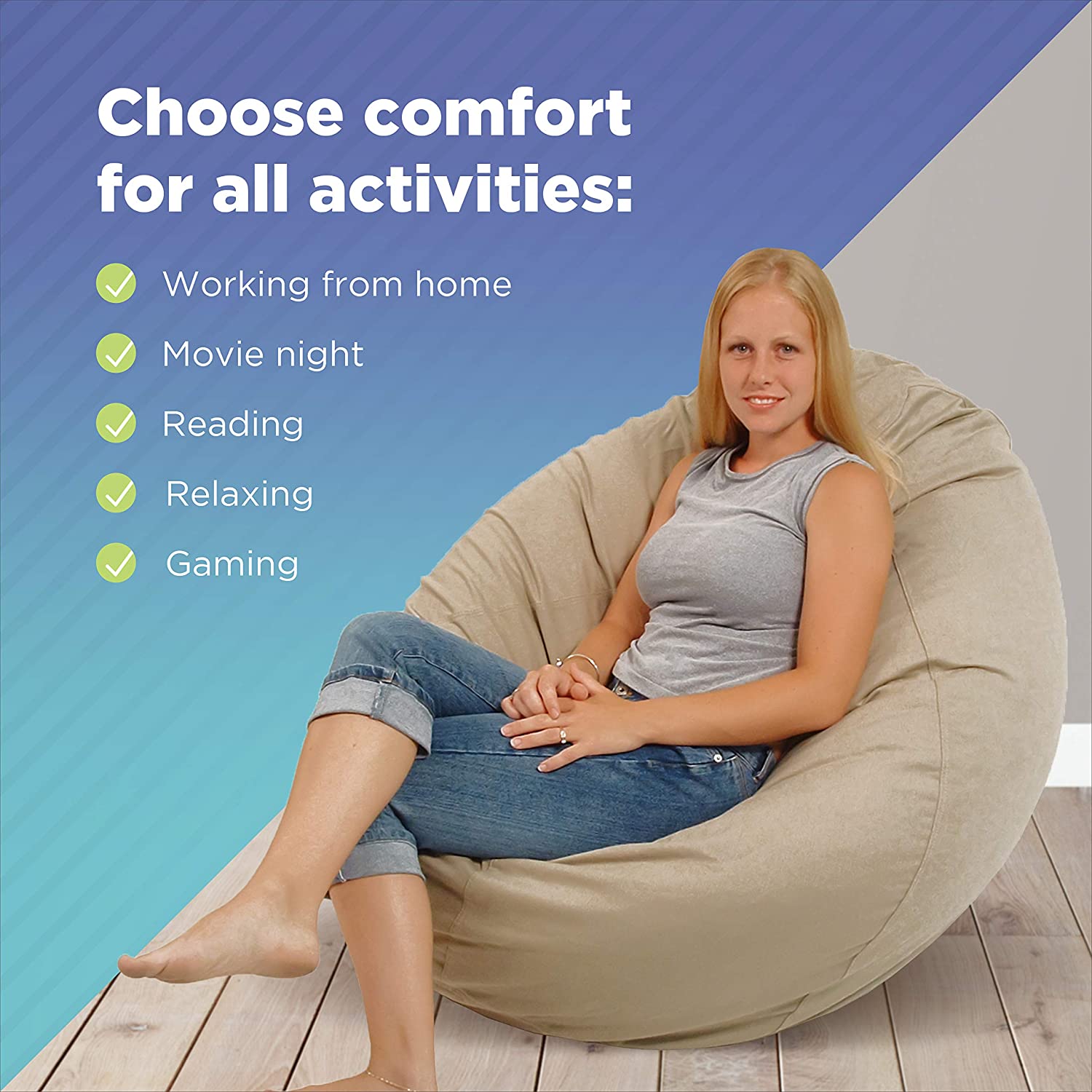 Cotton Comfy Bean Bag Chair | Hemp, 36L x 36W x 40H