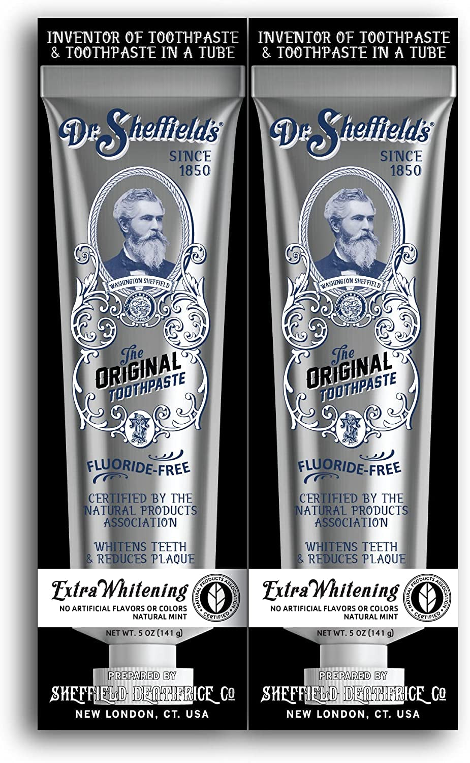 Dr. Sheffield’S Certified Natural Toothpaste (Extra-Whitening) - Great Tasting, Fluoride Free Toothpaste/Freshen Your Breath, Whiten Your Teeth, Reduce Plaque (2-Pack)