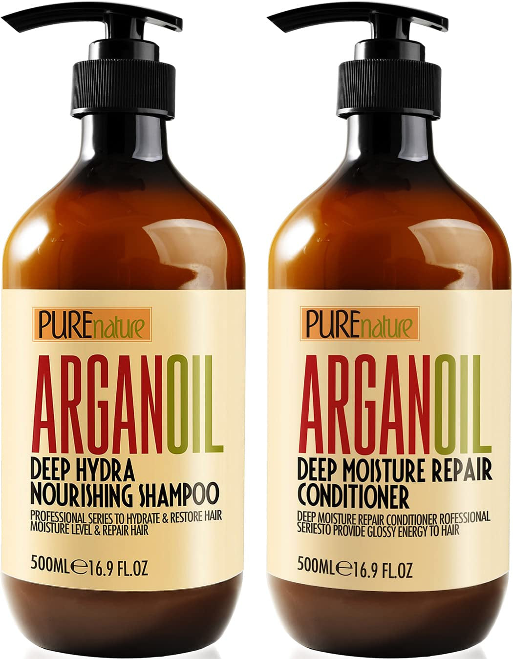 Argan Oil Shampoo and Conditioner Set - Moisturizing Sulfate Free Moroccan Care with Keratin - for Curly, Straight, Dry and Damaged Hair - Hydrating, anti Frizz Salon Technology