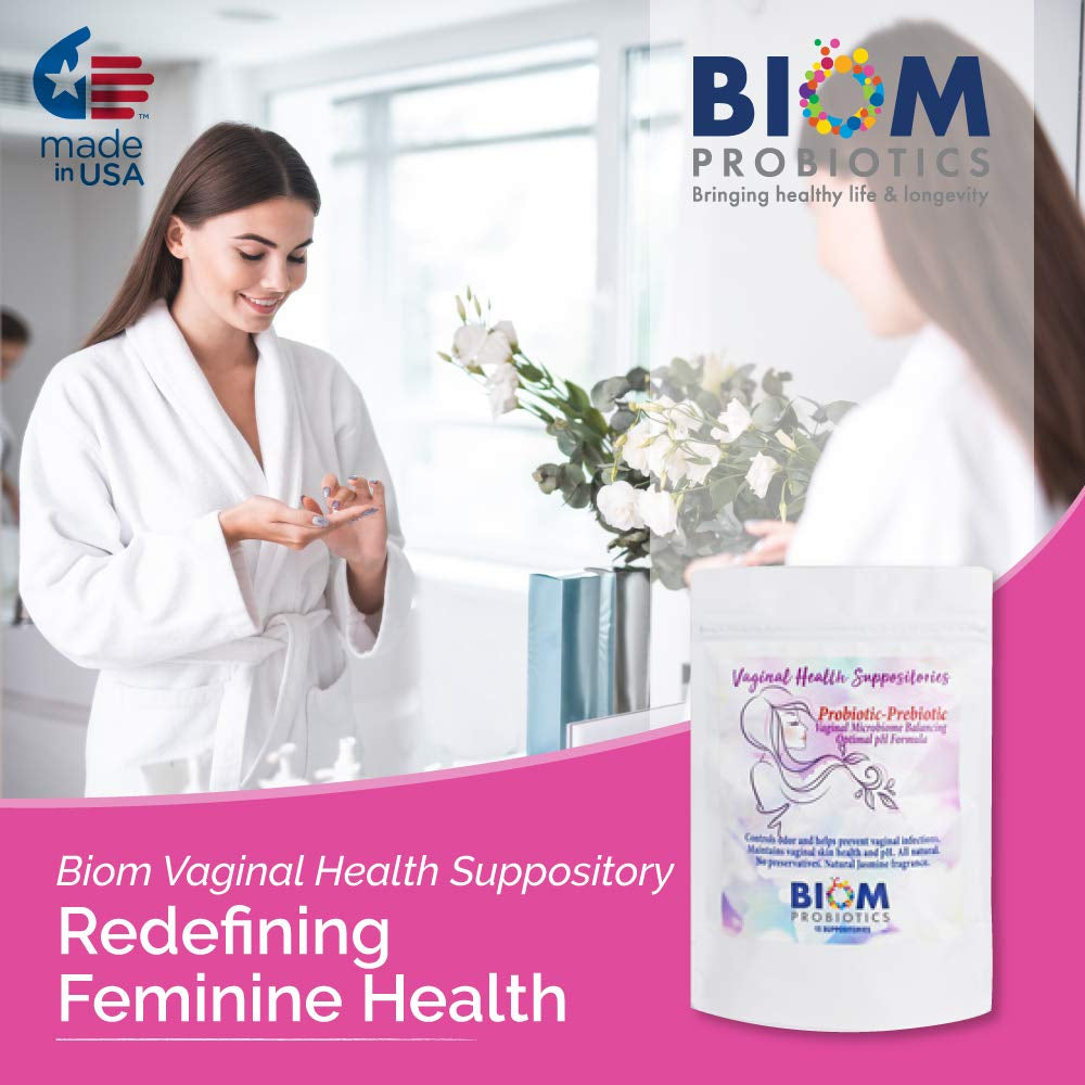 Biom Vaginal Probiotic Suppository: Natural Vaginal Ph and Odor Control Regimen; Balance and Nourishes Vaginal Microbiome; No Parabens, No Preservatives (15 Count)