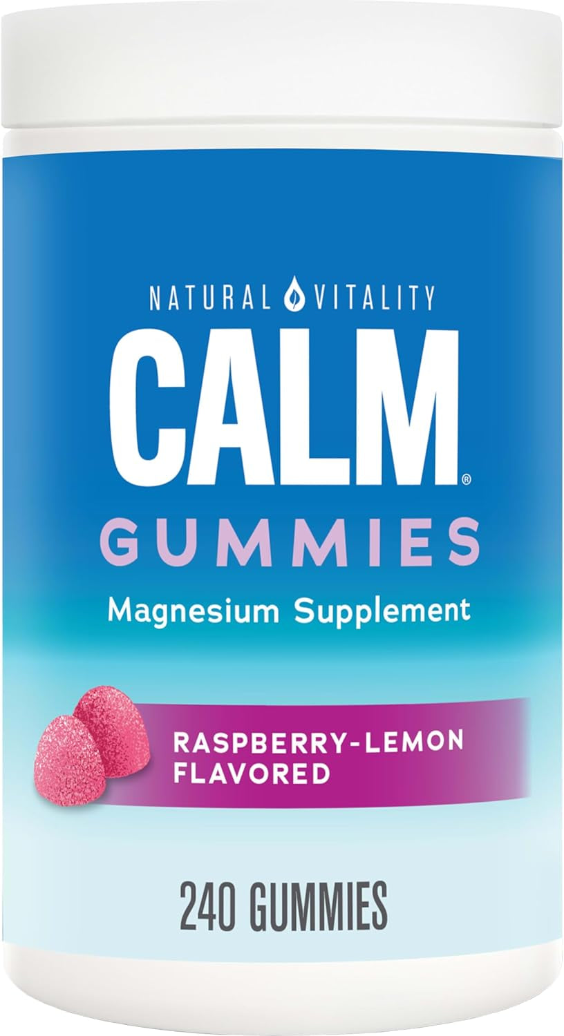 Calm, Magnesium Citrate Supplement, Stress Relief Gummies, Supports a Healthy Response to Stress, Gluten Free, Vegan, Raspberry Lemon, 240 Gummies (Packaging May Vary)