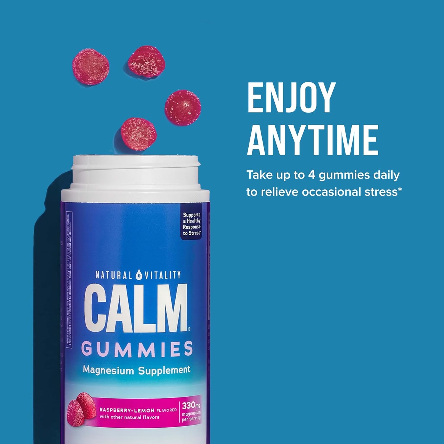 Calm, Magnesium Citrate Supplement, Stress Relief Gummies, Supports a Healthy Response to Stress, Gluten Free, Vegan, Raspberry Lemon, 240 Gummies (Packaging May Vary)