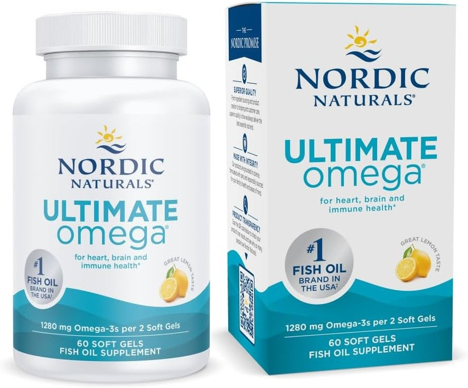 Ultimate Omega, Lemon Flavor - 60 Soft Gels - 1280 Mg Omega-3 - High-Potency Omega-3 Fish Oil Supplement with EPA & DHA - Promotes Brain & Heart Health - Non-Gmo - 30 Servings