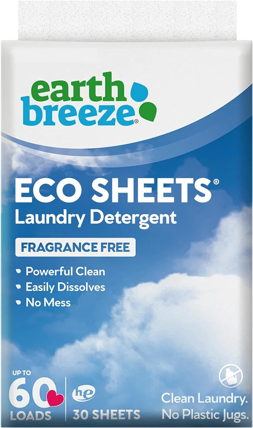 Laundry Detergent Sheets - 30 Detergent Sheets - 60 Loads - Concentrated Liquidless Laundry Soap - No Plastic Jug - Fragrance-Free