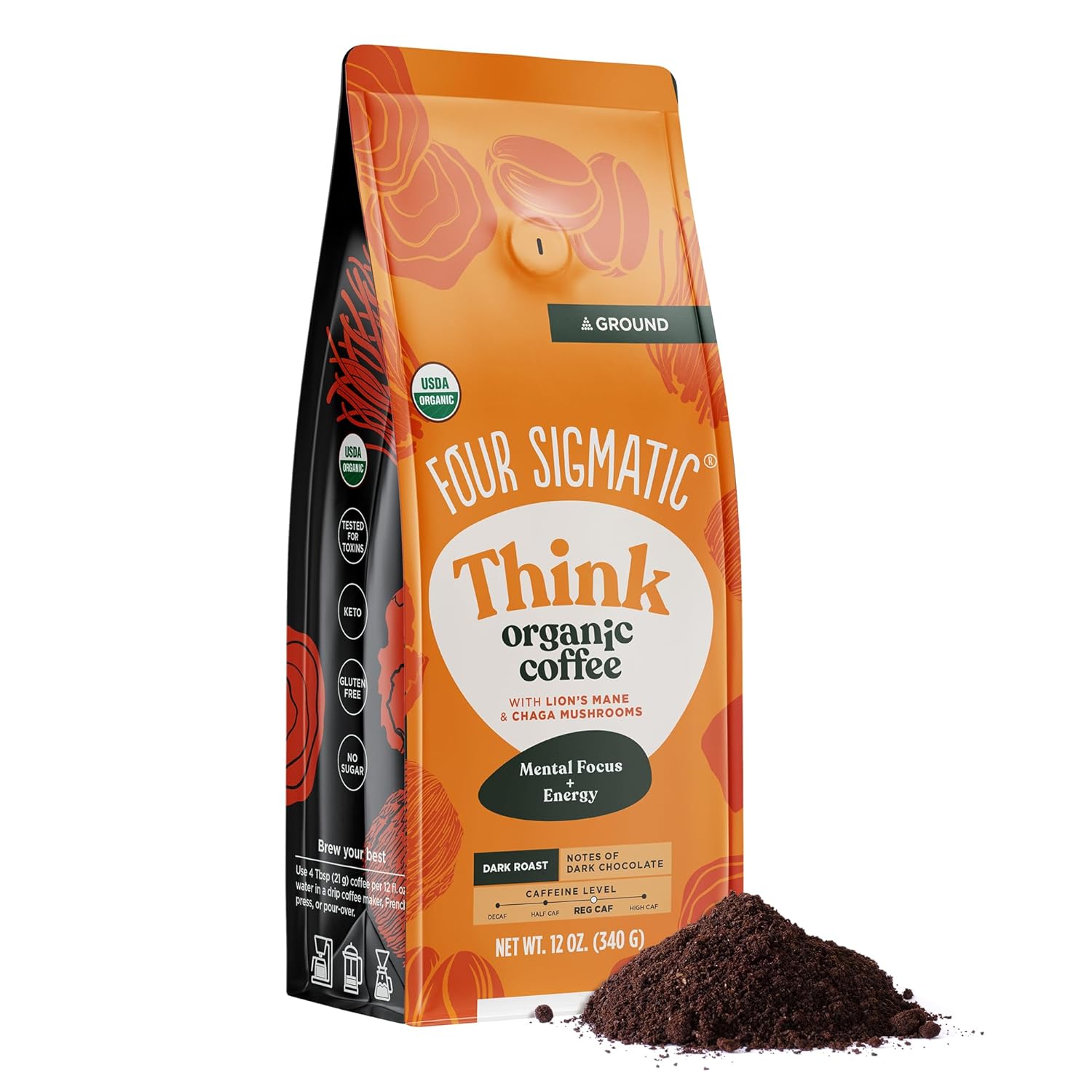 Organic Ground Coffee | Mushroom Blend with Lion's Mane & Chaga, 12 oz Bag