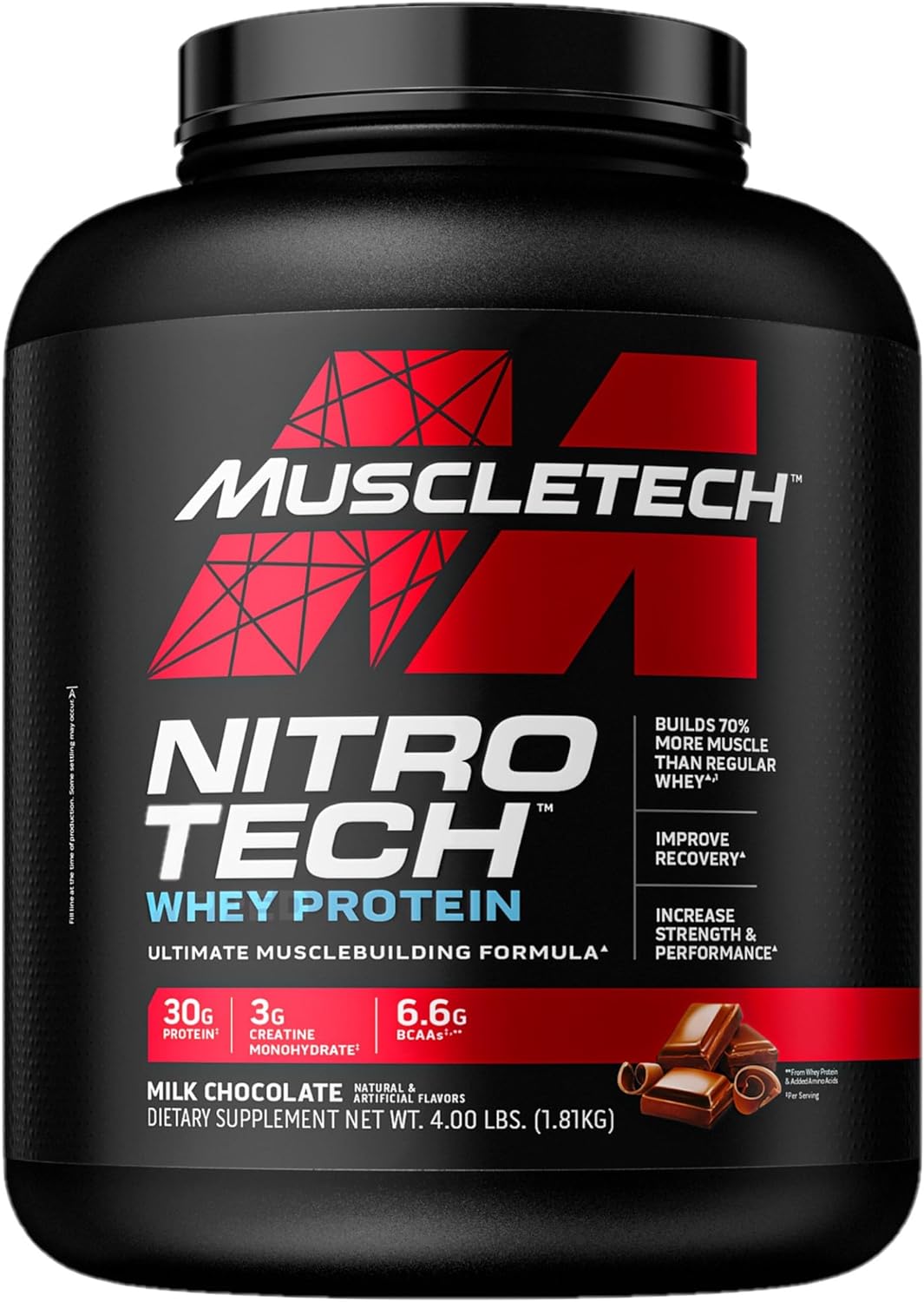 Whey Protein Powder | MuscleTech Nitro-Tech, 30g Protein, 3g Creatine, 4lb