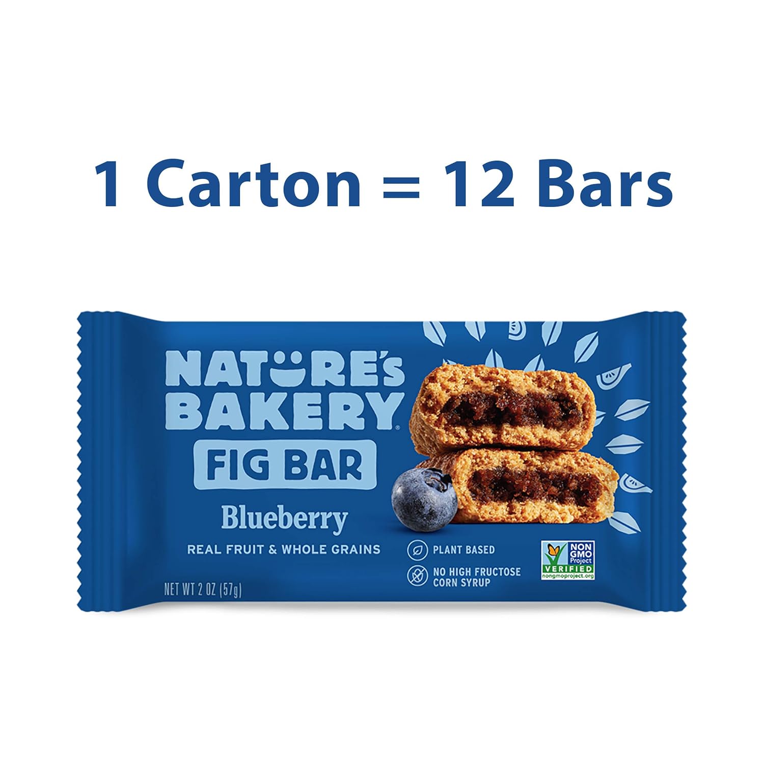 Whole Wheat Fig Bars | Blueberry, Real Fruit, Vegan, Non-GMO, 12 Twin Packs