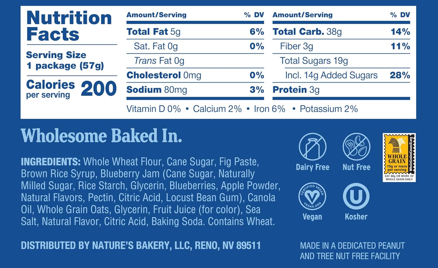 Whole Wheat Fig Bars | Blueberry, Real Fruit, Vegan, Non-GMO, 12 Twin Packs