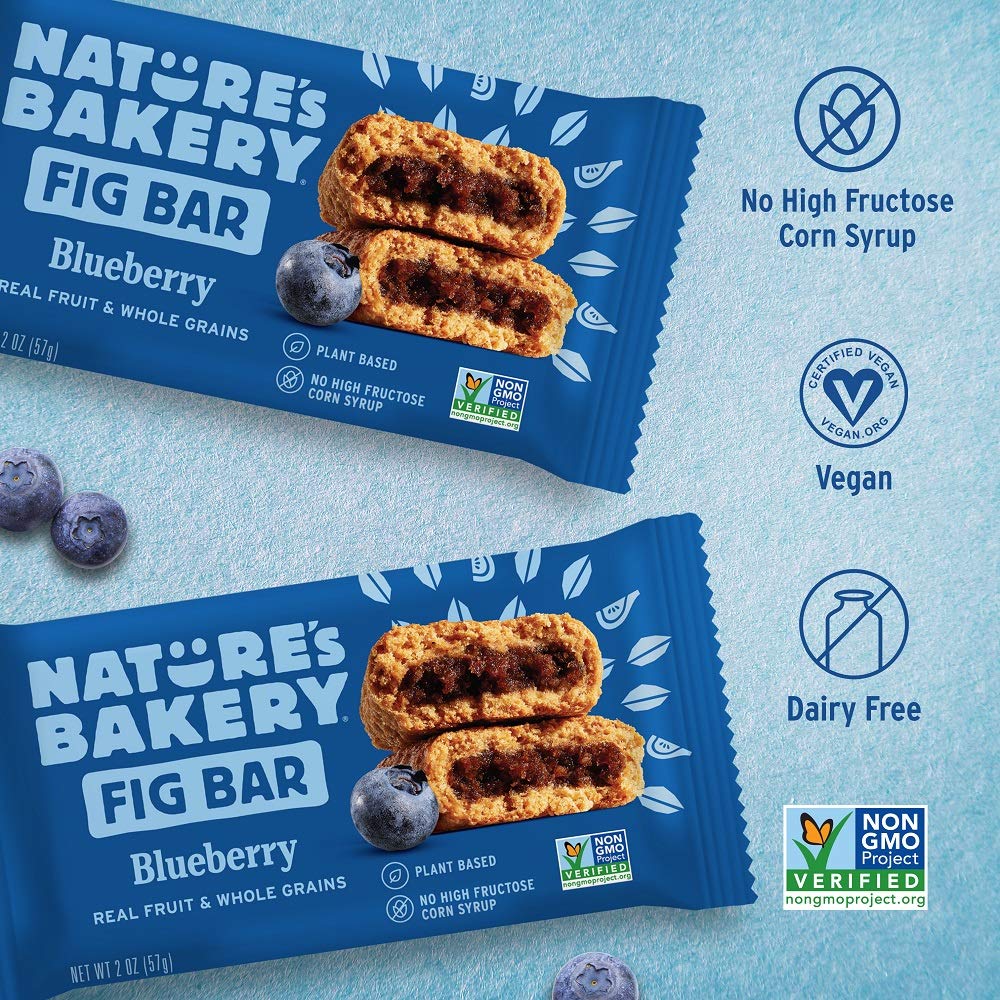 Whole Wheat Fig Bars | Blueberry, Real Fruit, Vegan, Non-GMO, 12 Twin Packs