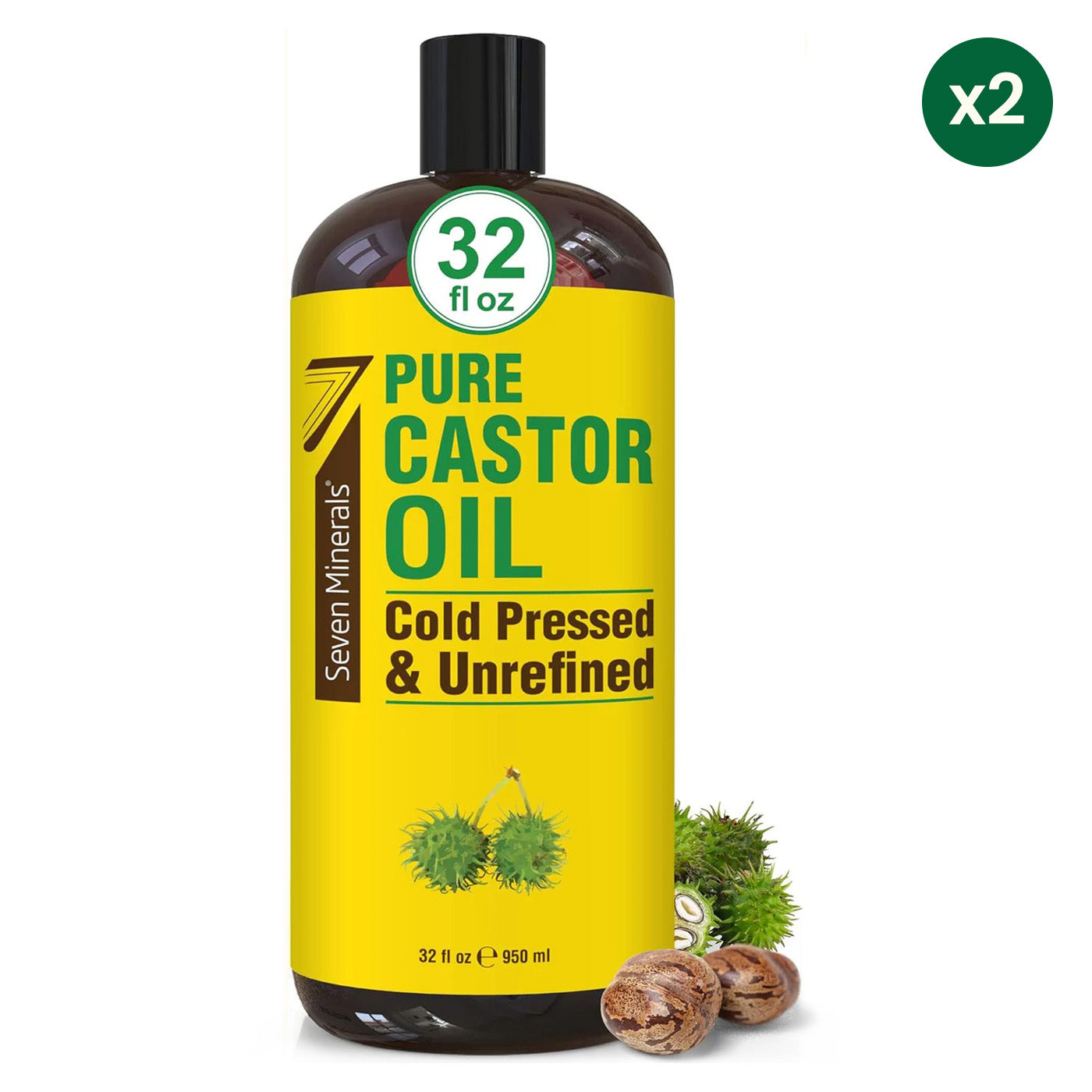 Pure Cold Pressed Castor Oil | Big 32 fl oz Bottle, Pack of 2, Unrefined & Hexane Free