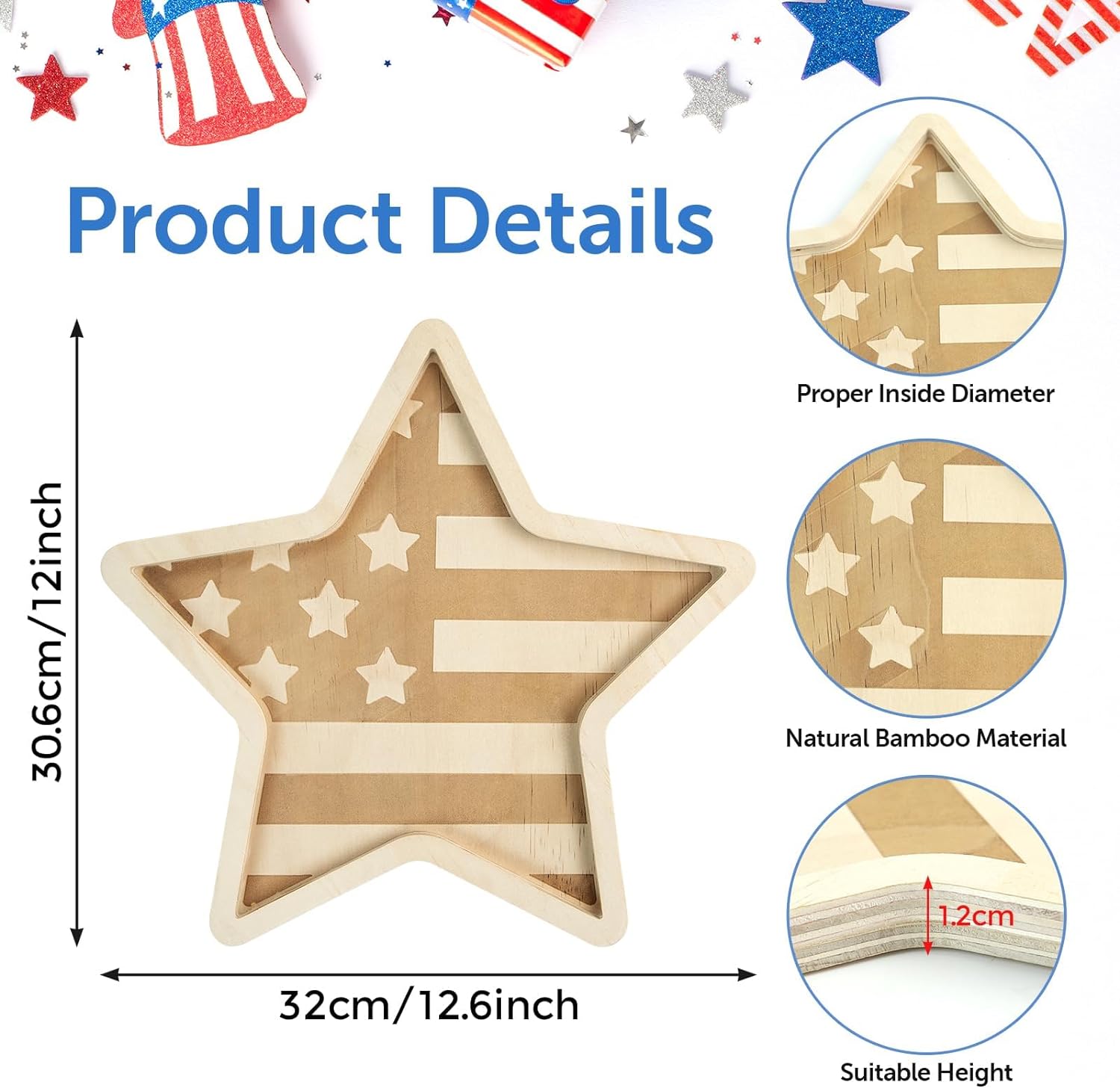 Cheese Platter | Bamboo Wood, 4th of July, 2 Pack, 12.6 x 12 inches