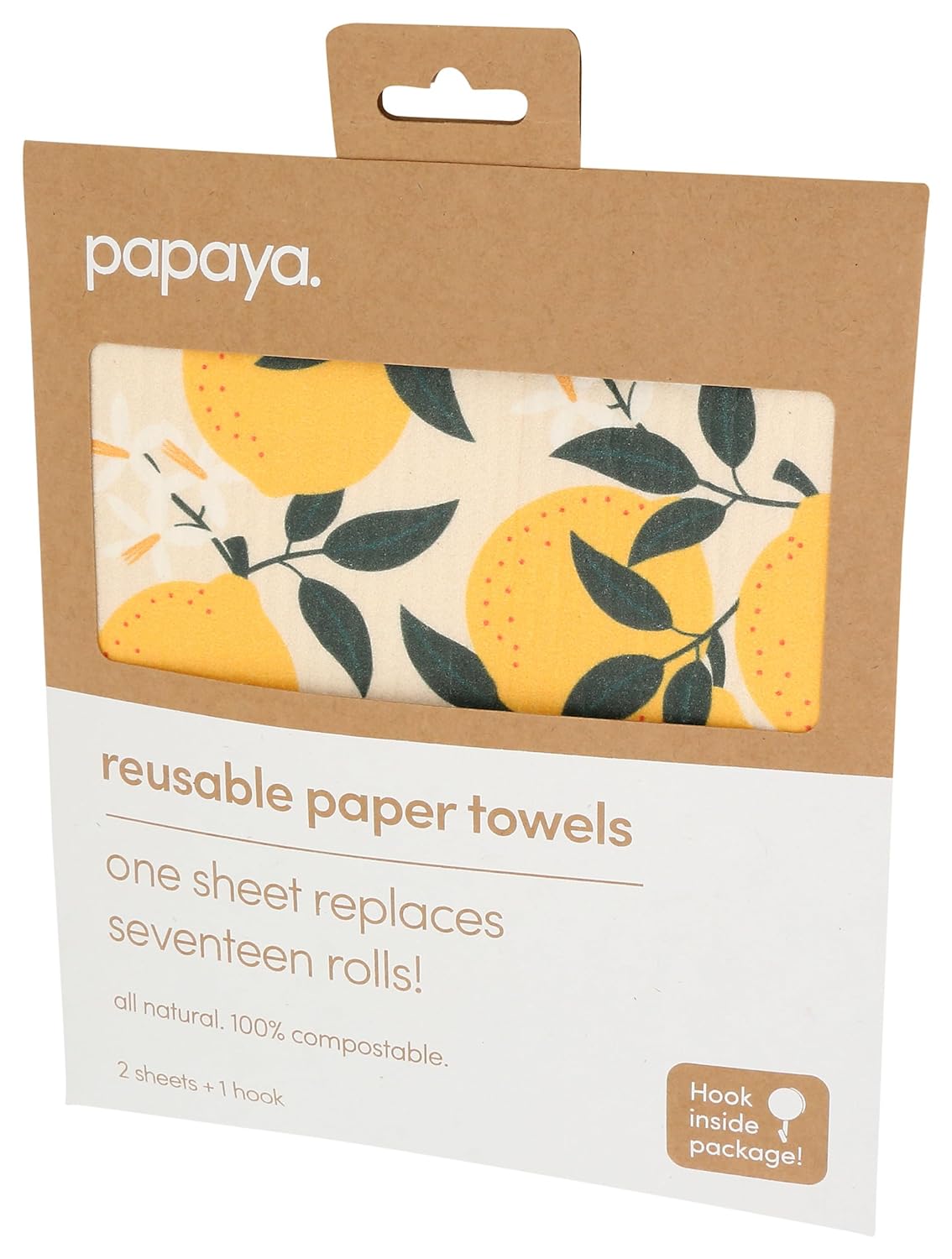 Papaya Reusable Paper Towels - Durable, Absorbent, Eco-Certified - 2 Count