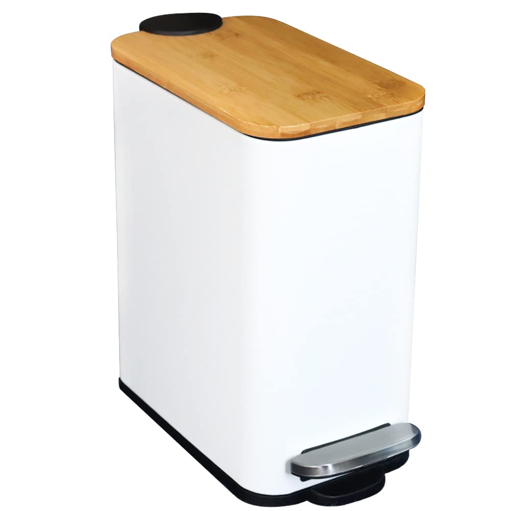 Trash Can | Bamboo Lid, Soft Close & Foot Pedal, 1.3 Gal/5L