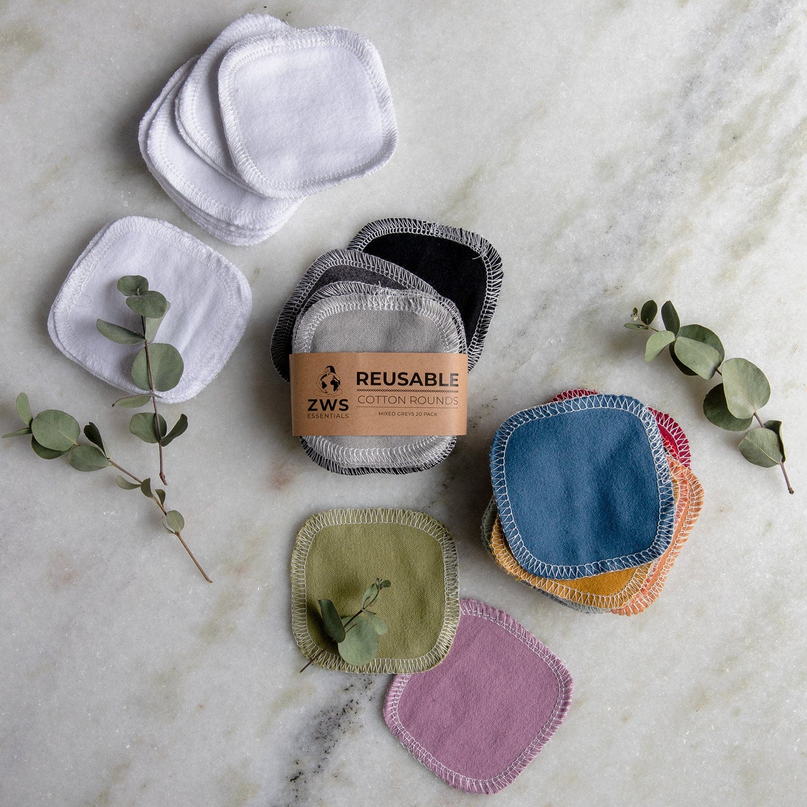 Reusable Facial Rounds - Reusable Cotton Pads, 100% Organic Cotton, Multiple Colors, 20 Pack