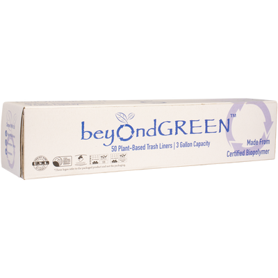 beyondGREEN Plant-Based Trash Liner - 50 Green Bags - 3 Gallon - 10" x 22"