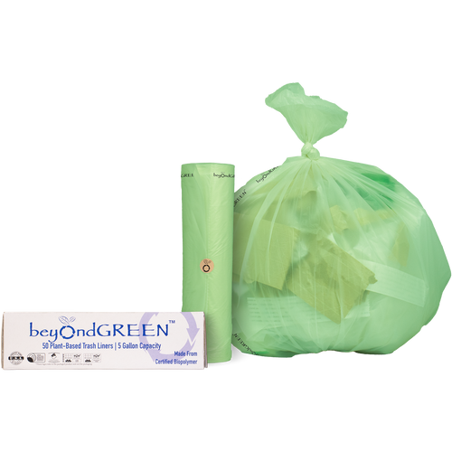 beyondGREEN Plant-Based Trash Liner - 50 Green Bags - 5 Gallon - 20" x 25"