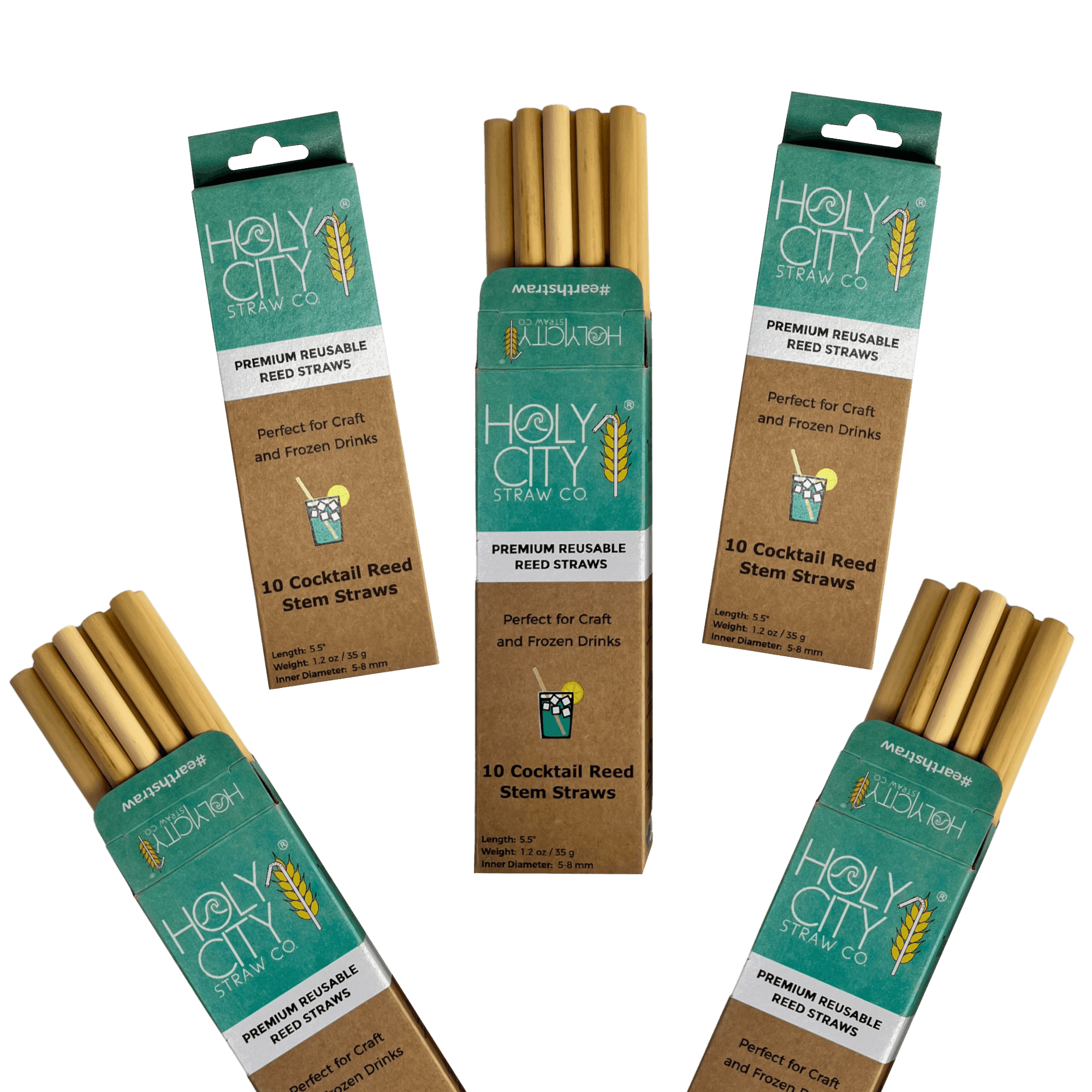 Cocktail Reusable Reed Straws - 5 Pack Bundle