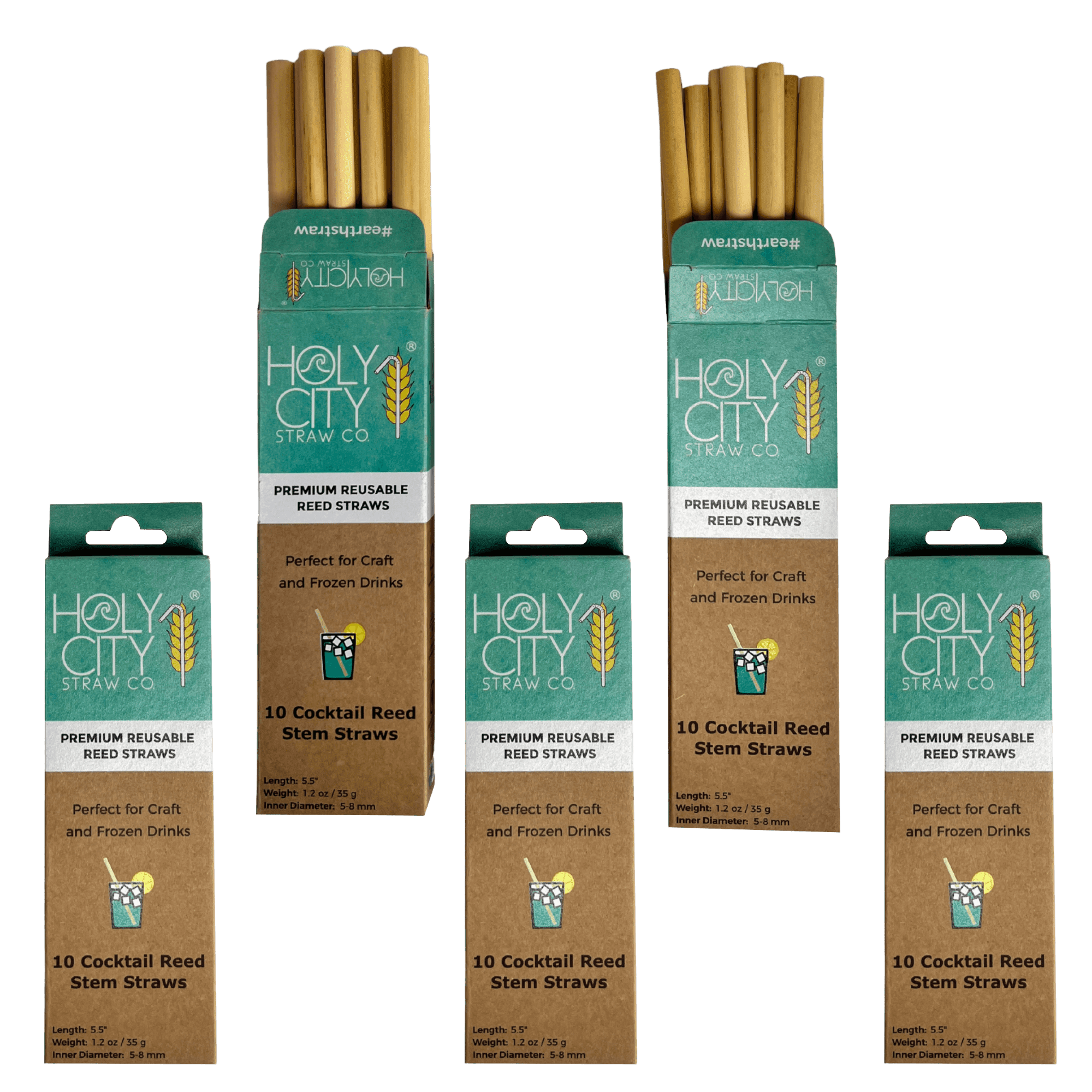 Cocktail Reusable Reed Straws - 5 Pack Bundle