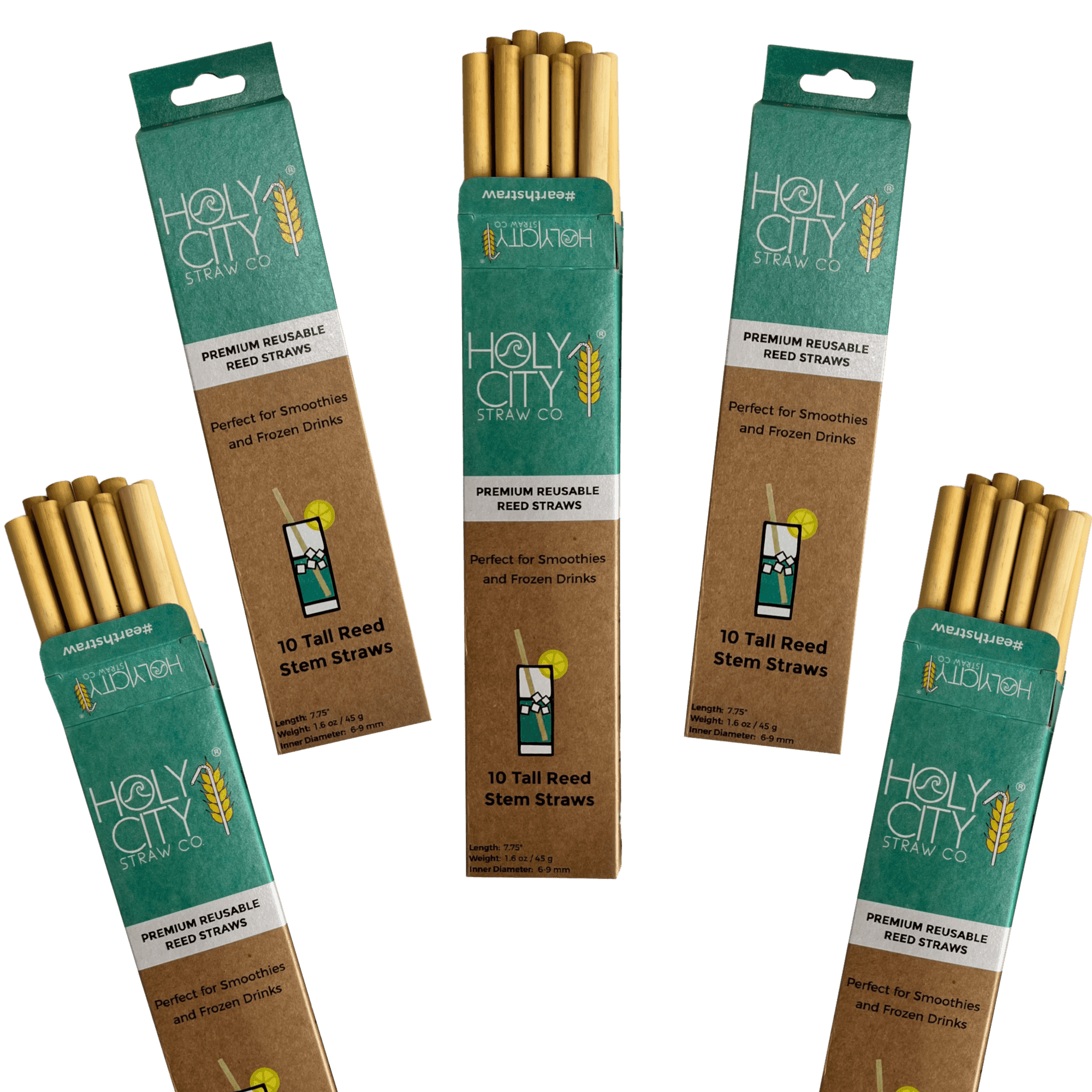 Tall Reusable Reed Straw Bundle - 5 Pack