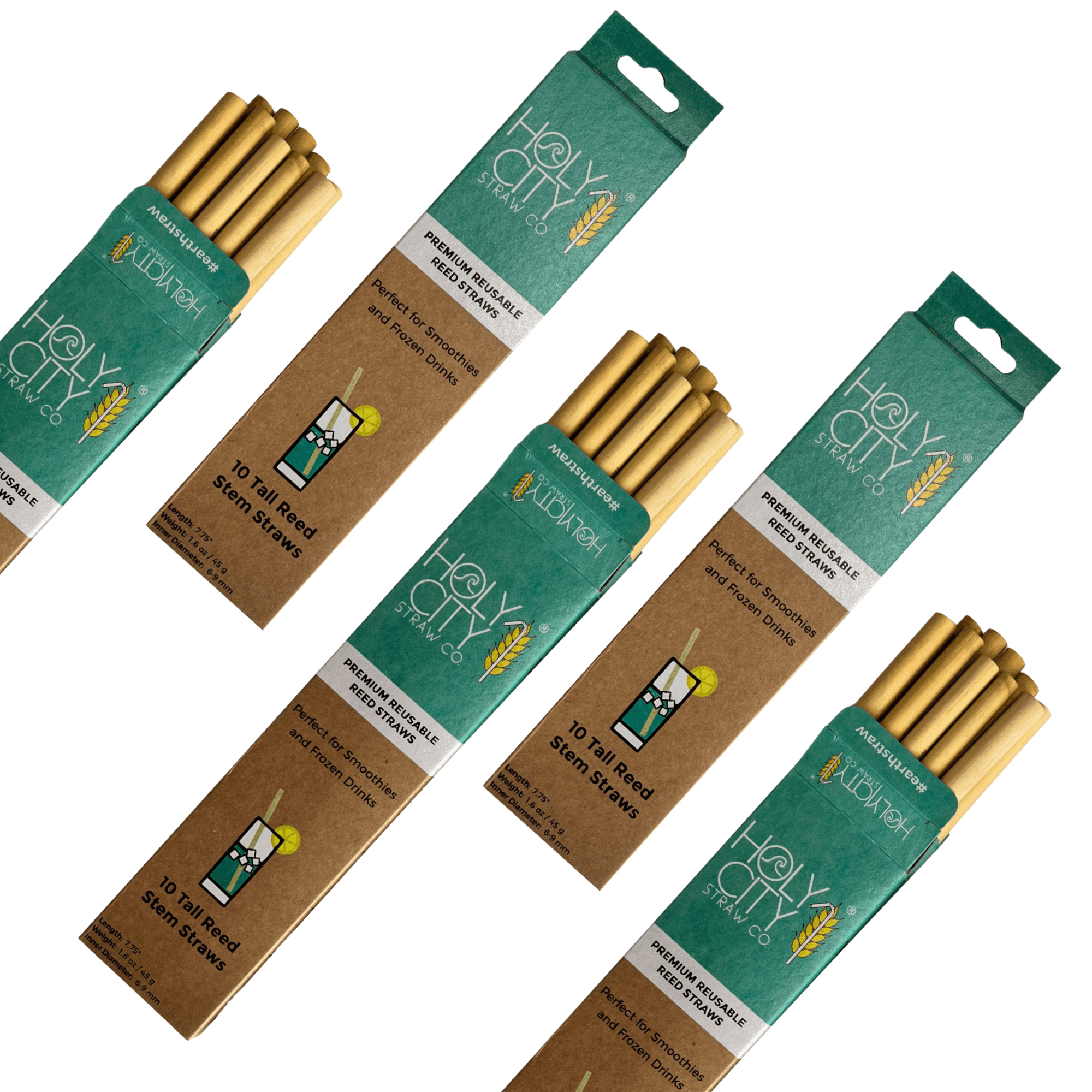 Tall Reusable Reed Straw Bundle - 5 Pack