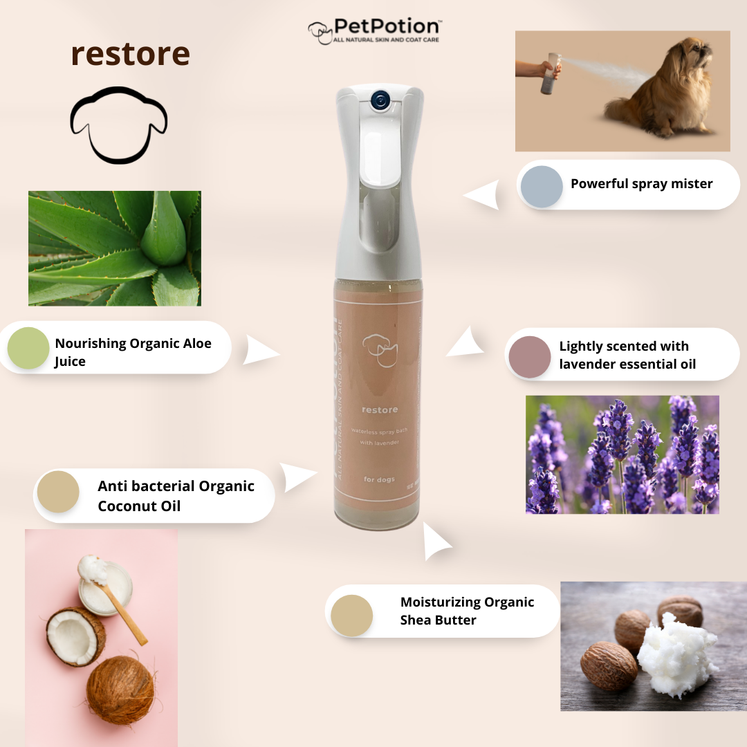 PetPotion Restore Organic, No Rinse, Waterless Misting Spray Shampoo 10oz