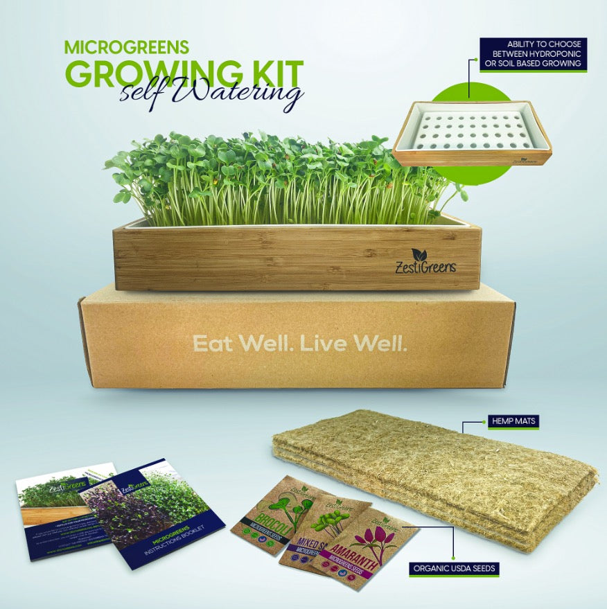 Microgreens Growing Kit Self Watering with 3 Mats and Organic Seeds