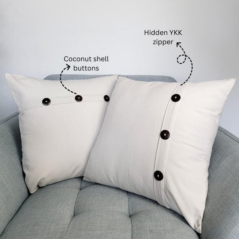 Cotton Throw Pillow Covers - Farmhouse Buttoned