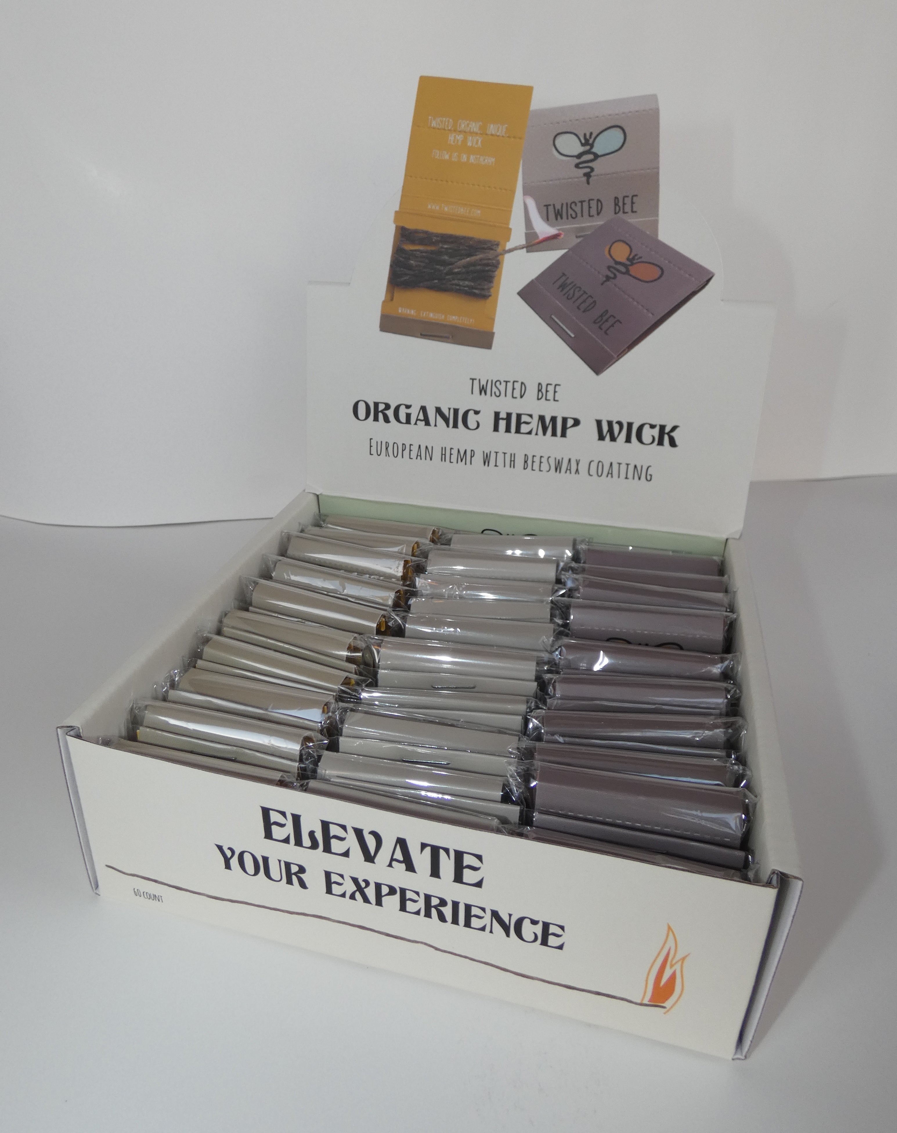 Organic Hemp Wick (60 Twisted Bee Pocket Packs) Retail Display Box